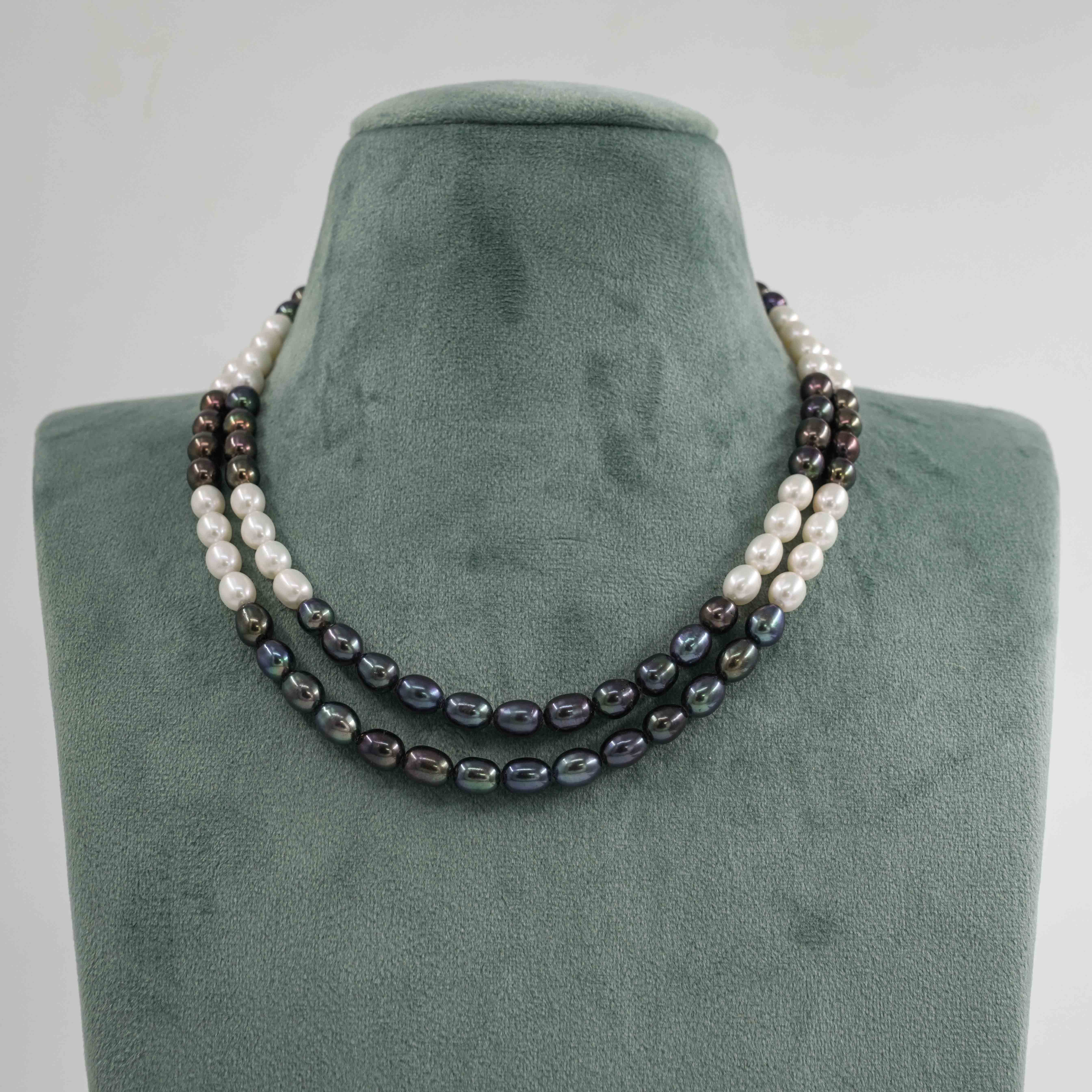 The Pearl Atelier by Kabra Pearls - Black and white Pearl double strand necklace